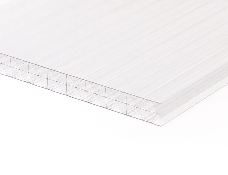 Clear multiwall polycarbonate sample showing internal X-shaped ribs