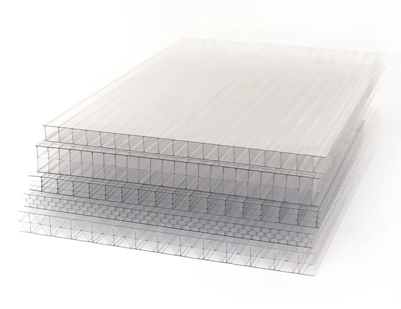 Multiwall polycarbonate samples showing distinct internal rib and cell structures