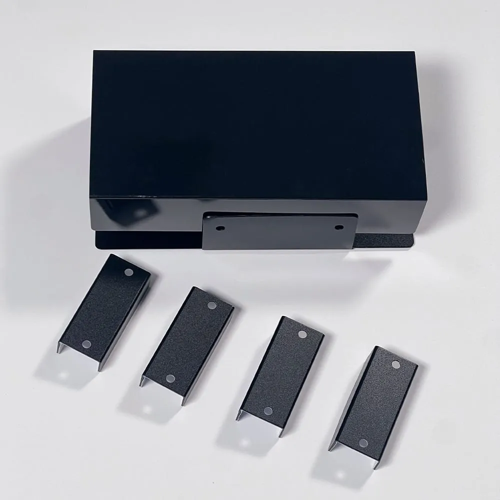 Dark fabricated polycarbonate panel and smaller drilled parts from the SinoPlastix product range